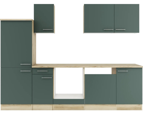 Küchenzeile mit Hängeschränken und Arbeitsplatte