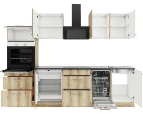 Cuisine complète avec appareils, plan de travail et armoires