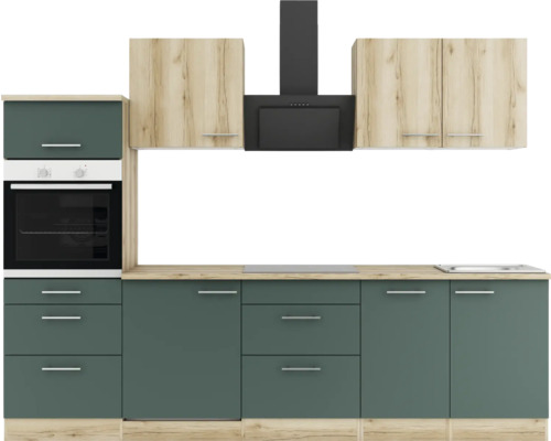 Cuisine complète Optifit avec appareils Livorno290/Savona405 270 cm chêne sauvage vert mat structuré démonté variante réversible