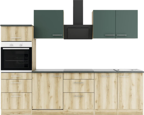 Cuisine complète Optifit avec appareils Savona405/Livorno290 270 cm vert chêne sauvage mat structuré démonté variante réversible