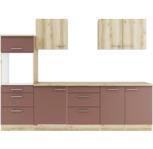 Optifit Küchenzeile ohne Geräte Livorno290/Bari407 270 cm wildeiche rostrot matt strukturiert zerlegt Variante reversibel KPLB 2789OE-9+