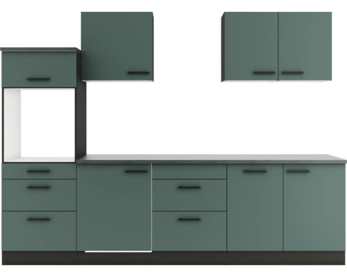 Küchenzeile mit Schubladen, Schränken und Gerätefach