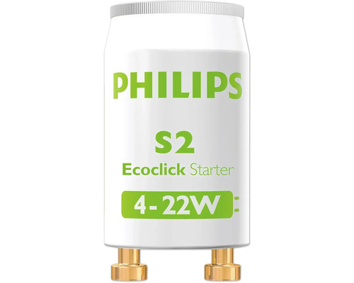 Starter Philips S2 4-22W interrupteur double allumage 2 pièces Philips S2 Ecoclick Starter pour lampes fluorescentes 4 à 22 watts