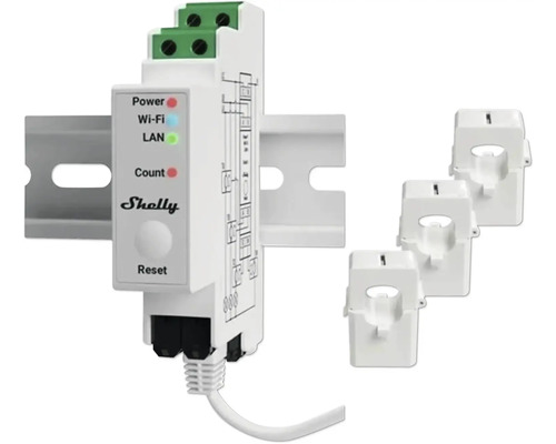 Compteur électrique fonction de mesure Shelly Hutschiene Pro 3EM 400A WLAN LAN Bluetooth