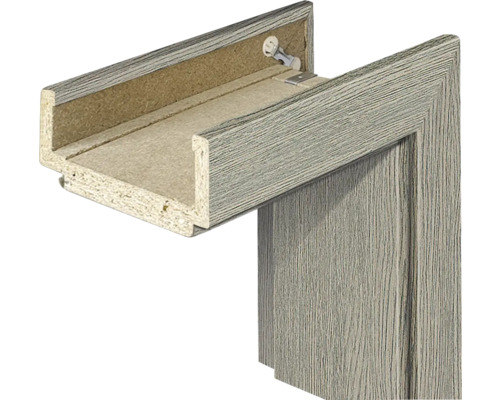 Pertura Komplettzarge CPL Masera Hellgrau 198,5x86,0x14 cm links Detailansicht einer Türzarge aus Holz