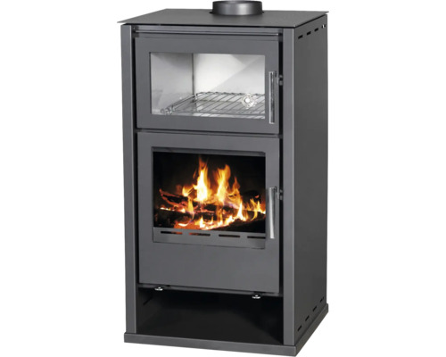 Poêle CONFORTO Regina F-w acier noir 8,65 kW avec compartiment de cuisson