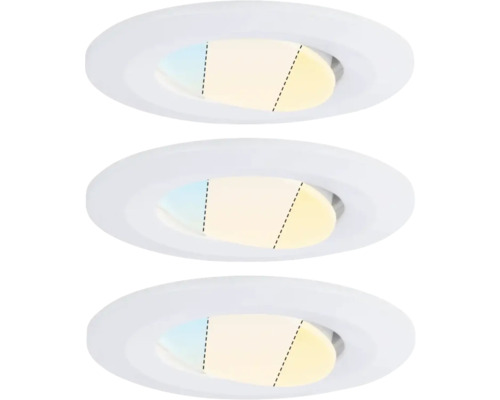 Ensemble de spots à encastrer de base LED IP65 3x5W 3x400 lm 3000- 6500 K Ø 90/68 mm Calla rond blanc température de couleur contrôlable via un interrupteur mural 230 V