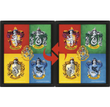 Image réversible Harry Potter avec les armoiries des maisons Gryffondor, Serpentard, Poufsouffle et Serdaigle
