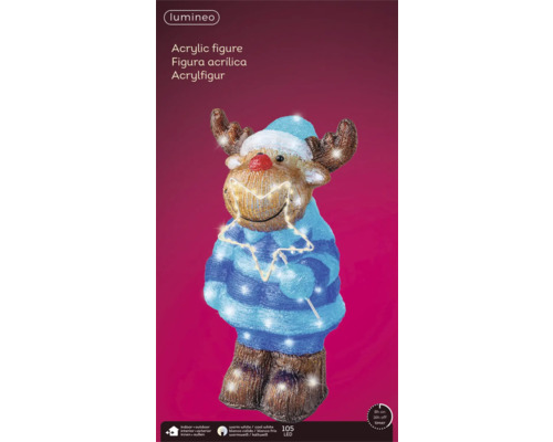 Leuchtfigur Elch mit LED-Beleuchtung und Strickmütze