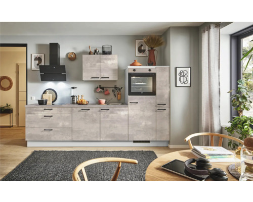 PICCANTE Plus Küchenzeile mit Geräten Casual 300 cm beton perlgrau matt montiert Variante rechts