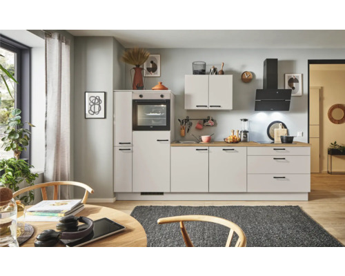 PICCANTE Plus Küchenzeile mit Geräten Sonera 300 cm kaschmirgrau matt montiert Variante links