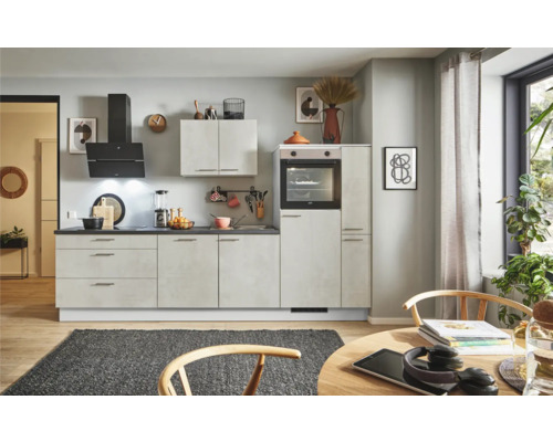 PICCANTE Plus Küchenzeile mit Geräten Casual 300 cm beton weißgrau matt montiert Variante rechts