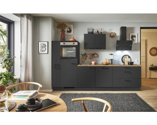 PICCANTE Plus Küchenzeile mit Geräten Sonera 280 cm grafit matt montiert Variante links