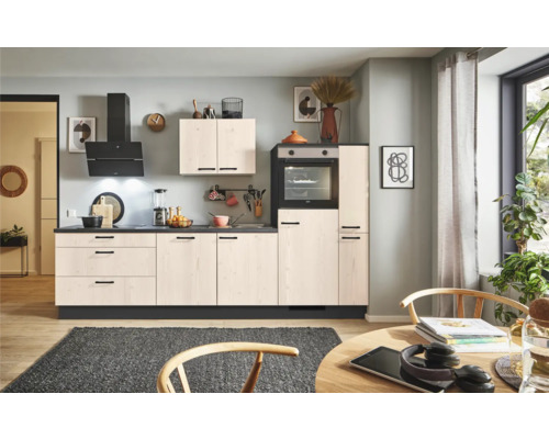 PICCANTE Plus Küchenzeile mit Geräten Casual 310 cm fichte whitewashed matt montiert Variante rechts