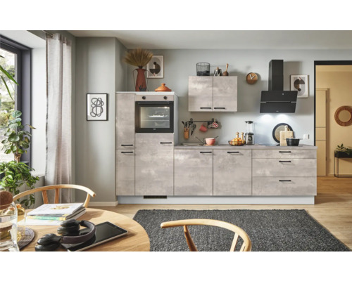 PICCANTE Plus Küchenzeile mit Geräten Casual 290 cm beton perlgrau matt montiert Variante links