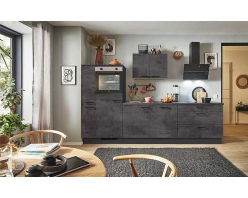 PICCANTE Plus Küchenzeile mit Geräten Casual 290 cm beton grafitgrau matt montiert Variante links