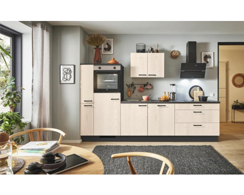 PICCANTE Plus Küchenzeile mit Geräten Casual 280 cm fichte whitewashed matt montiert Variante links