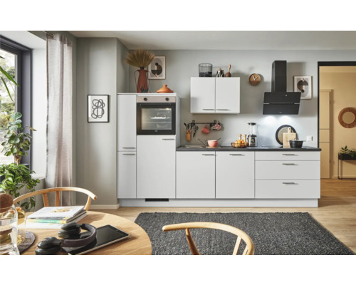 PICCANTE Plus Küchenzeile mit Geräten Sonera 310 cm lichtgrau matt montiert Variante links