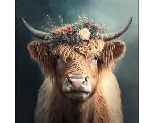 Leinwandbild Flower Highland Cattle 27x27 cm