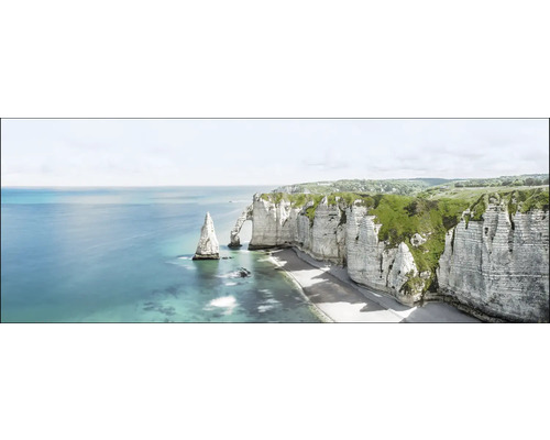 Leinwandbild Etretat Normandie 77x27 cm Panoramaaufnahme einer Küstenlandschaft mit Klippen und Meer