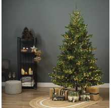 Arbre de Noël décoré avec des cadeaux et décoration sur une étagère