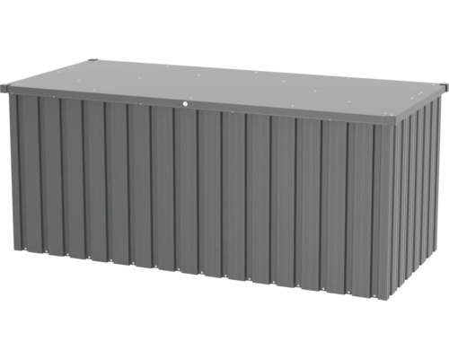 Graue Gerätebox aus Metall zur Aufbewahrung im Aussenbereich