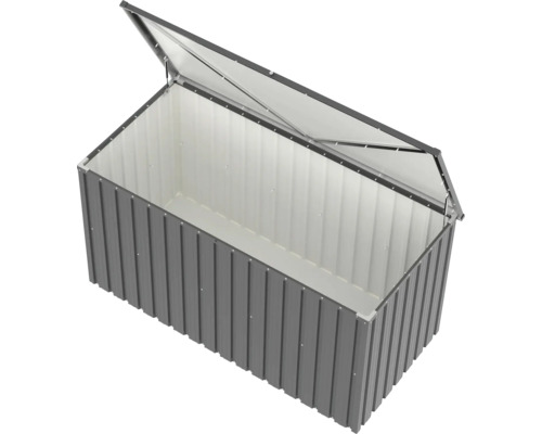 Geöffnete Aufbewahrungsbox für den Aussenbereich