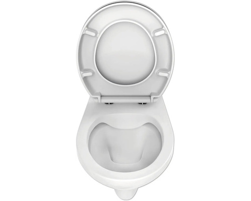 WC suspendu avec bride ouverte et siège de WC vu de dessus