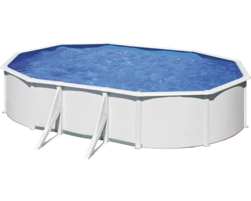 Ensemble de piscine hors sol à paroi en acier Gre ovale 500x300x122 cm avec épurateur à cartouche et échelle blanc