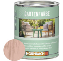 Gartenfarbe Dose mit Farbbeispiel und Szene einer Gartengarnitur