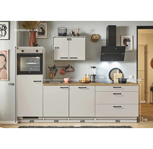 Küchenzeile mit Backofen, Hängeschrank und Dunstabzugshaube mit Maßangaben