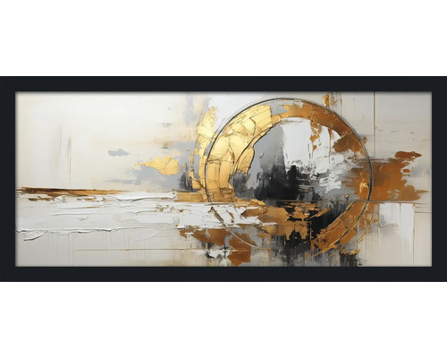 Gerahmtes Bild Abstract Gold Circle 130x60 cm Abstraktes Gemälde mit goldenem Kreis im Rahmen