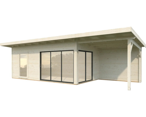 Modernes Gartenhaus mit Flachdach, Fenster und Schiebetüren