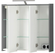 Spiegelschrank Carlos 65 x 16 x 64 cm anthrazit 3-türig LED