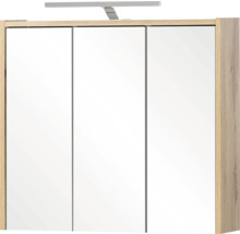 Spiegelschrank Carlos 65 x 16 x 64 cm eiche 3-türig LED
