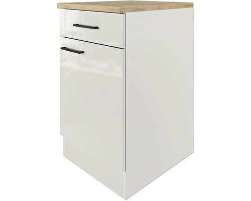 Meuble bas blanc avec tiroirs et plan de travail