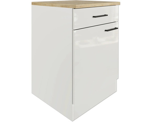 Meuble bas de cuisine avec deux tiroirs et plateau en bois