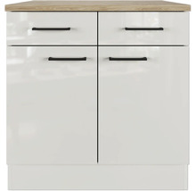 Meuble bas avec tiroir et porte pivotante Flex Well Lund lxpxh 80x60x85 cm gris clair brillant démonté tirant réversible (peut être monté à gauche ou à droite)