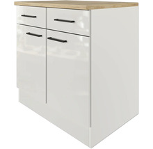 Meuble bas avec tiroir et porte pivotante Flex Well Lund lxpxh 80x60x85 cm gris clair brillant démonté tirant réversible (peut être monté à gauche ou à droite)