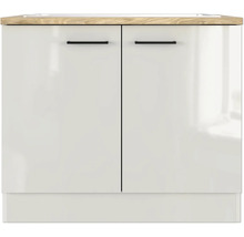 Meuble sous évier avec évier Flex Well Lund lxpxh 100x60x85 cm gris clair brillant démonté tirant réversible (peut être monté à gauche ou à droite)