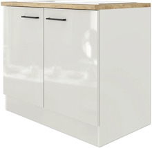 Meuble sous évier avec évier Flex Well Lund lxpxh 100x60x85 cm gris clair brillant démonté tirant réversible (peut être monté à gauche ou à droite)