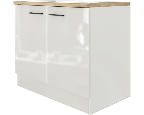 Meuble bas avec deux portes et plan de travail en bois