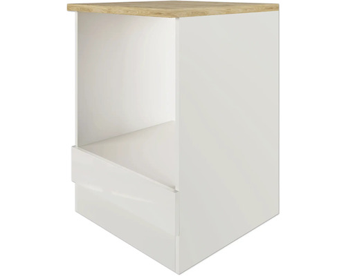 Meuble bas d''angle blanc avec plateau en bois
