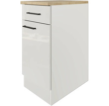 Meuble bas avec tiroir et porte pivotante Flex Well Lund lxpxh 40x60x85 cm gris clair brillant démonté tirant réversible (peut être monté à gauche ou à droite)