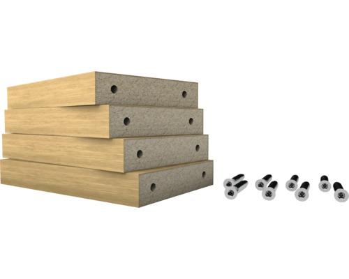 Kit de connexion pour cloison à lamelles Saragossa chêne autonome 170 x 120 mm 4 pièces Quatre plaques de bois avec trous de forage et vis.