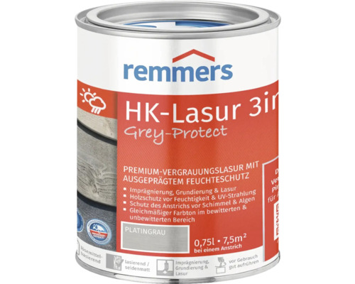 Lasure HK Remmers gris platine 750 ml Boîte de peinture Remmers HK-Lasur 3en1 Grey-Protect