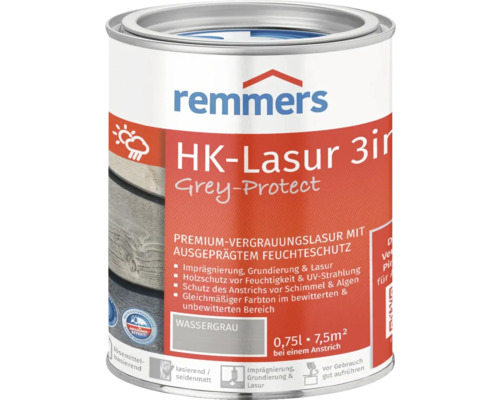 Lasure HK Remmers grey protect gris eau 750 ml Remmers HK-Lasur 3en1 Grey-Protect Boîte 0,75 litre