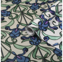 Papier peint à motif floral et rouleaux