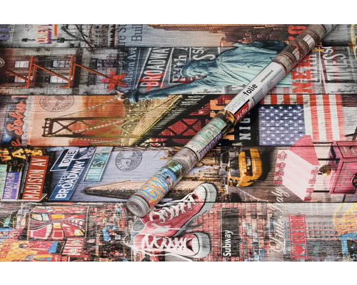 Film design autocollant avec motifs de New York sur fond en bois
