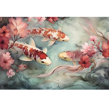 Illustration von drei Kois mit Blüten